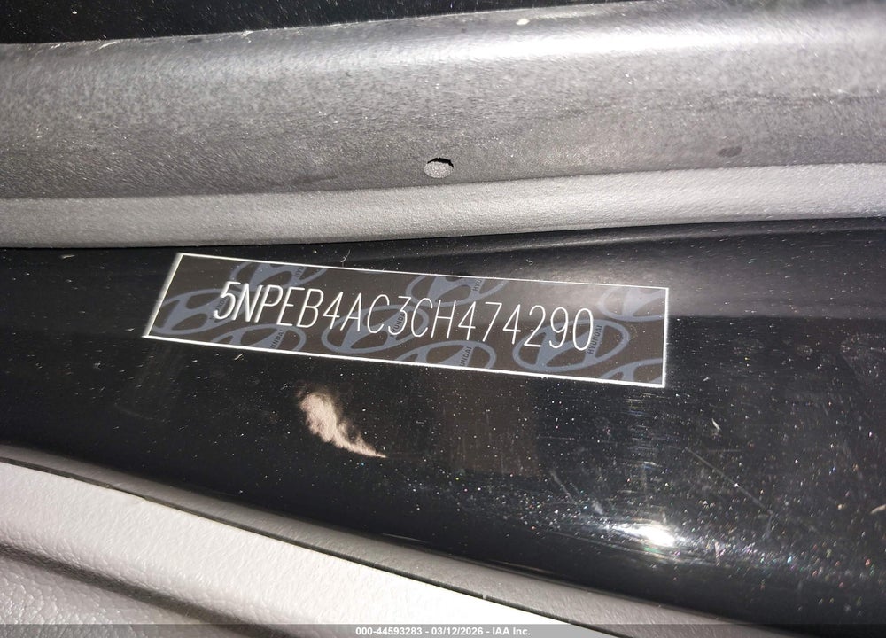 2012 HYUNDAI SONATA GLS VIN: 5NPEB4AC3CH474290