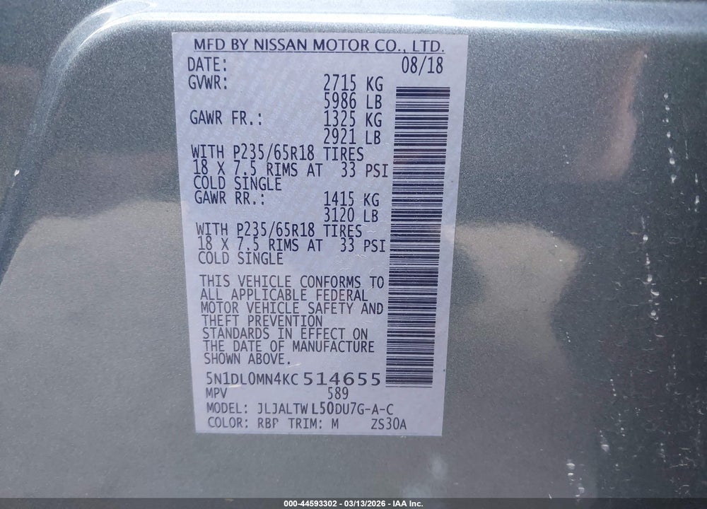 2019 INFINITI QX60 LUXE VIN: 5N1DL0MN4KC514655