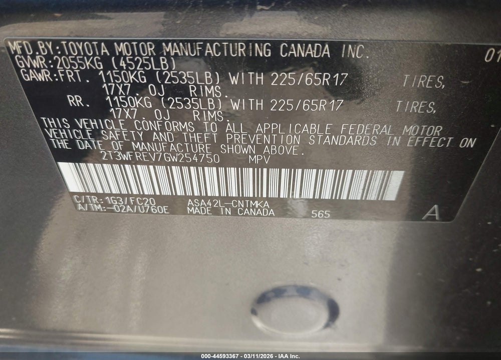 2016 TOYOTA RAV4 XLE VIN: 2T3WFREV7GW254750