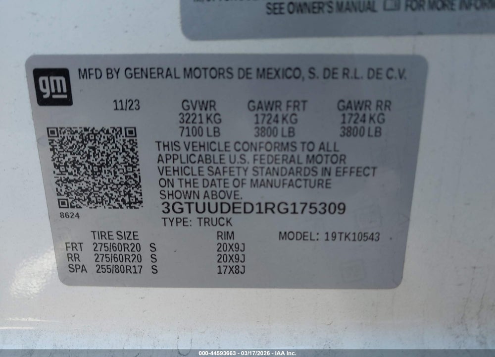 2024 GMC SIERRA 1500 4WD  SHORT BOX SLT VIN: 3GTUUDED1RG175309
