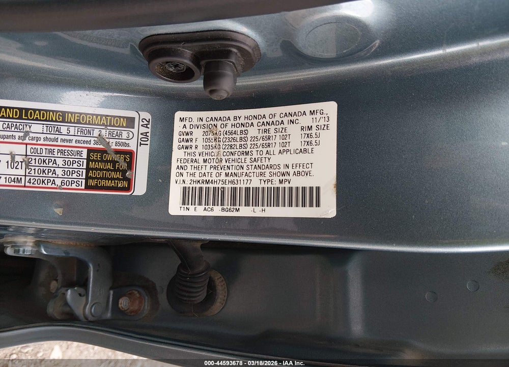 2014 HONDA CR-V EX-L VIN: 2HKRM4H75EH631177