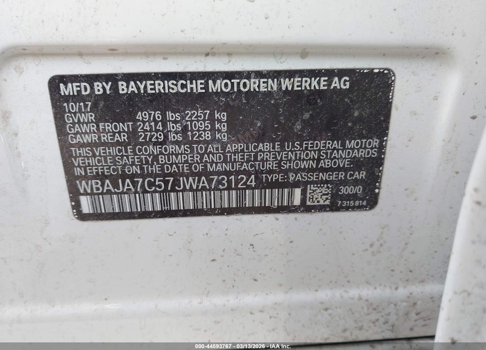 2018 BMW 530I XDRIVE VIN: WBAJA7C57JWA73124