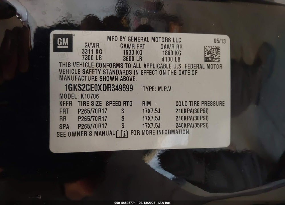 2013 GMC YUKON SLT VIN: 1GKS2CE0XDR349699