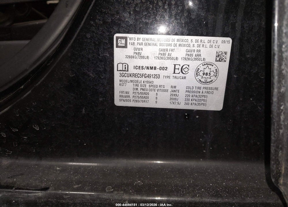 2015 CHEVROLET SILVERADO 1500 1LT/2LT VIN: 3GCUKREC5FG491253