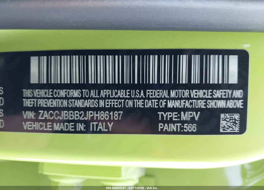 2018 JEEP RENEGADE ALTITUDE 4X4 VIN: ZACCJBBB2JPH86187