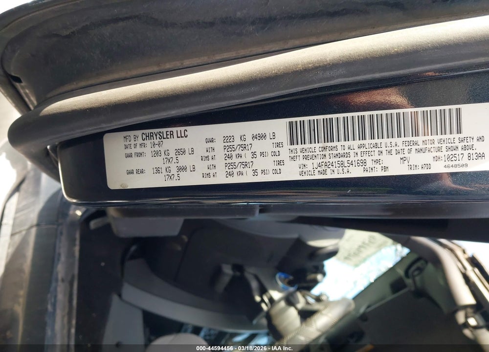 2008 JEEP WRANGLER X VIN: 1J4FA24158L541698