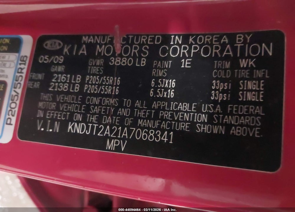 2010 KIA SOUL + VIN: KNDJT2A21A7068341