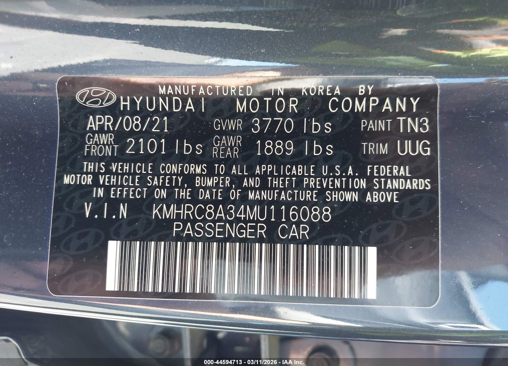 2021 HYUNDAI VENUE DENIM VIN: KMHRC8A34MU116088