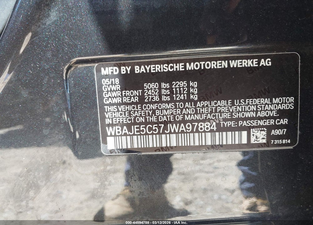 2018 BMW 540I VIN: WBAJE5C57JWA97884
