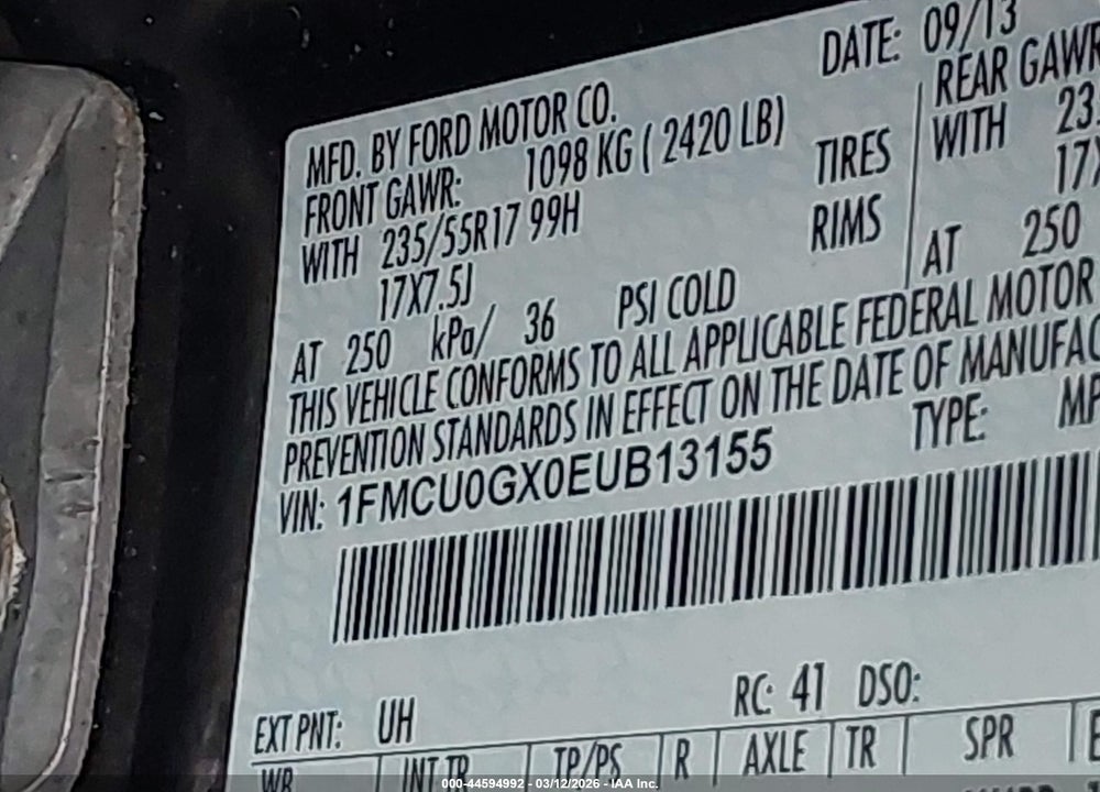 2014 FORD ESCAPE SE VIN: 1FMCU0GX0EUB13155