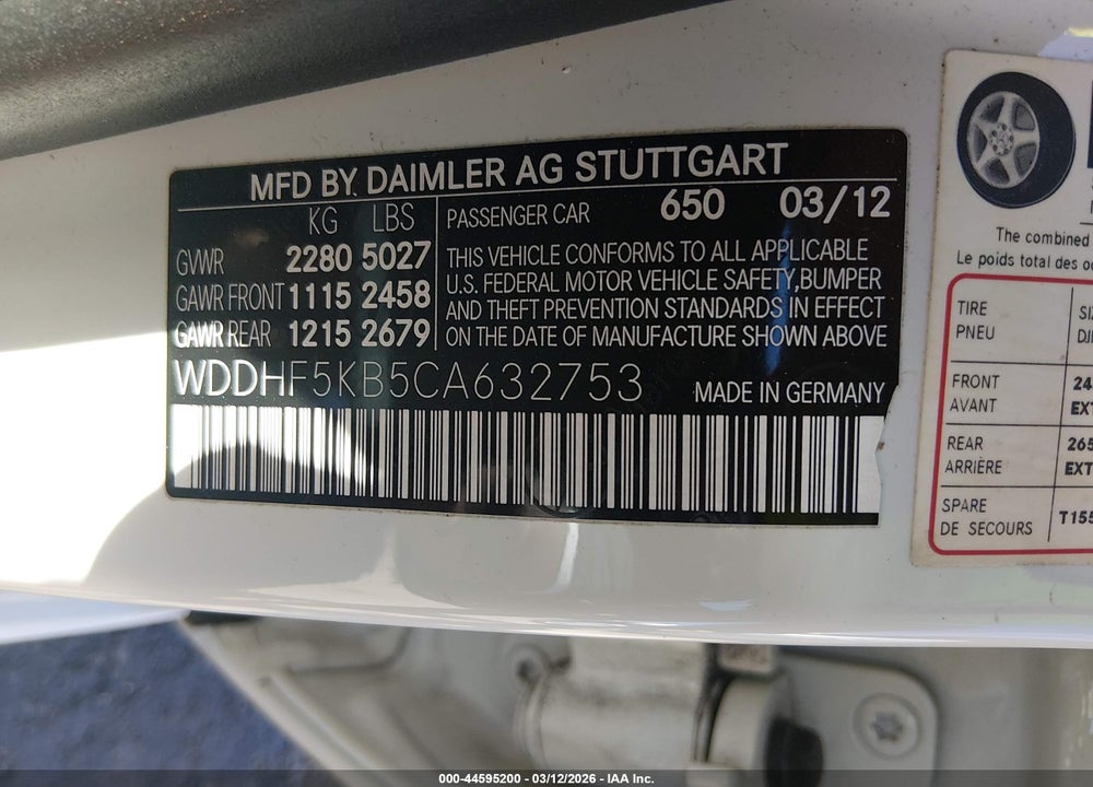 2012 MERCEDES-BENZ E 350 VIN: WDDHF5KB5CA632753