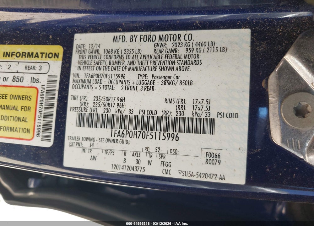 2015 FORD FUSION SE VIN: 1FA6P0H70F5115996