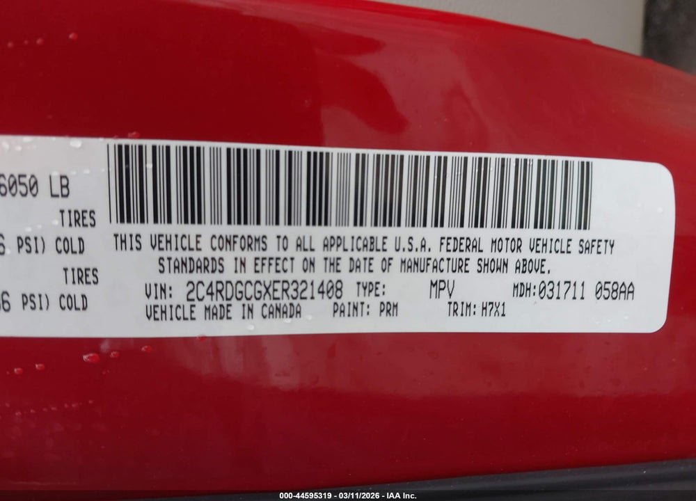 2014 DODGE GRAND CARAVAN SXT VIN: 2C4RDGCGXER321408