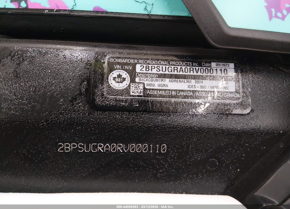 2024 SKI-DOO BACKCOUNTRY 850 VIN: 2BPSUGRA0RV000110