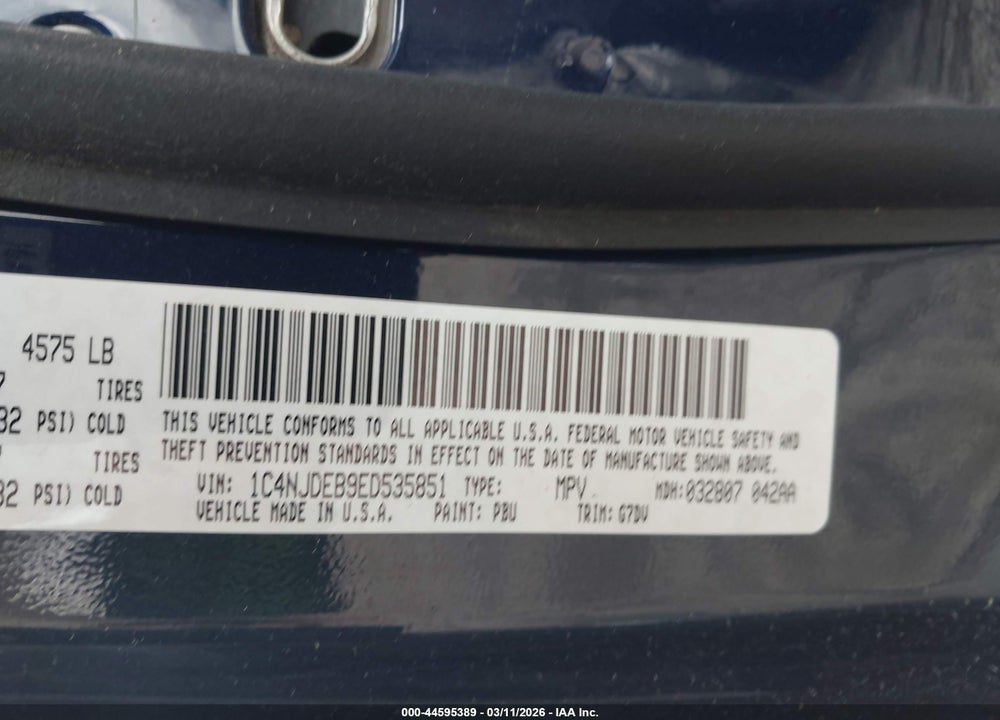 2014 JEEP COMPASS LATITUDE VIN: 1C4NJDEB9ED535851