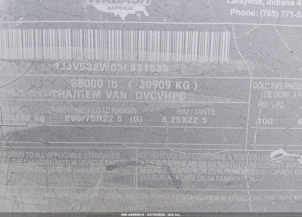 2003 WABASH NATIONAL CORP UNKNOWN VIN: 1JJV532W03L831535