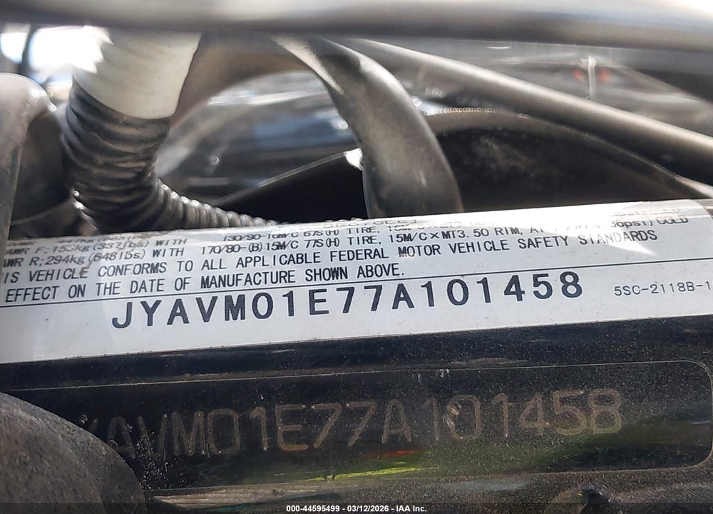 2007 YAMAHA XVS650 VIN: JYAVM01E77A101458