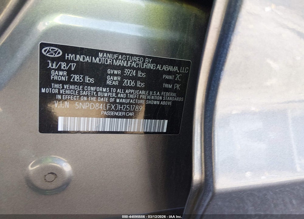 2018 HYUNDAI ELANTRA SEL VIN: 5NPD84LFXJH251789