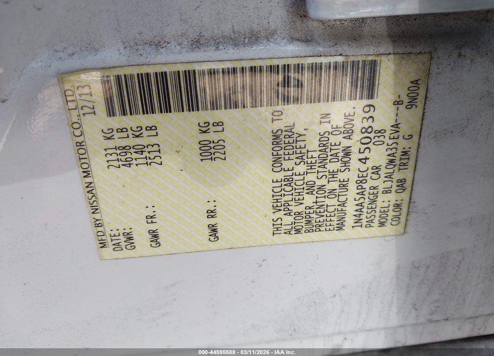 2014 NISSAN MAXIMA 3.5 S VIN: 1N4AA5AP8EC450839