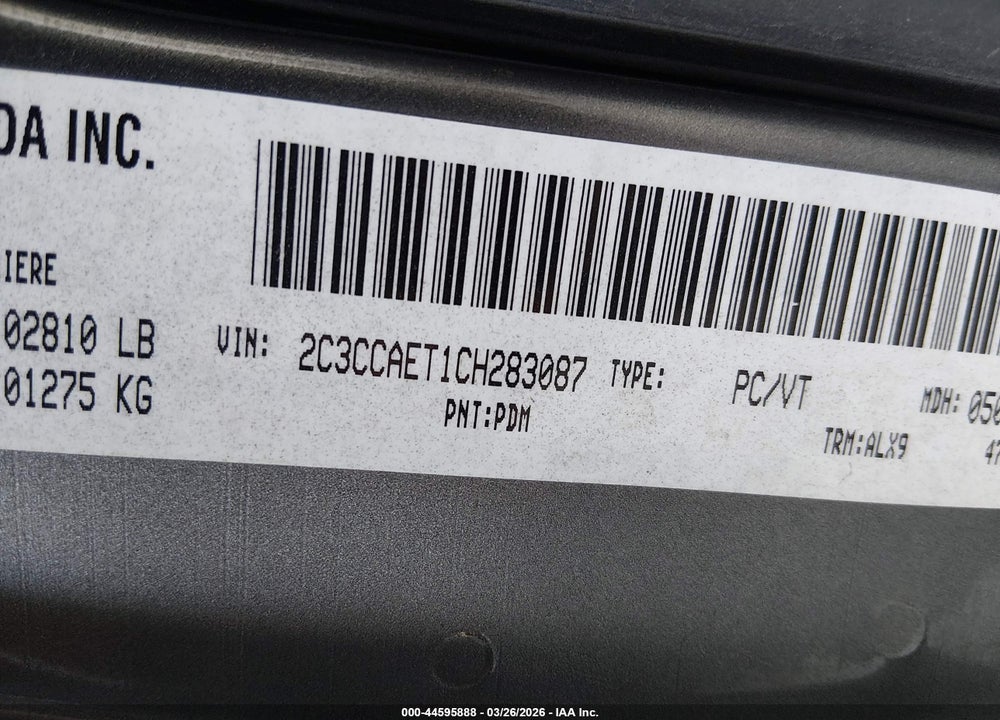 2012 CHRYSLER 300C VIN: 2C3CCAET1CH283087