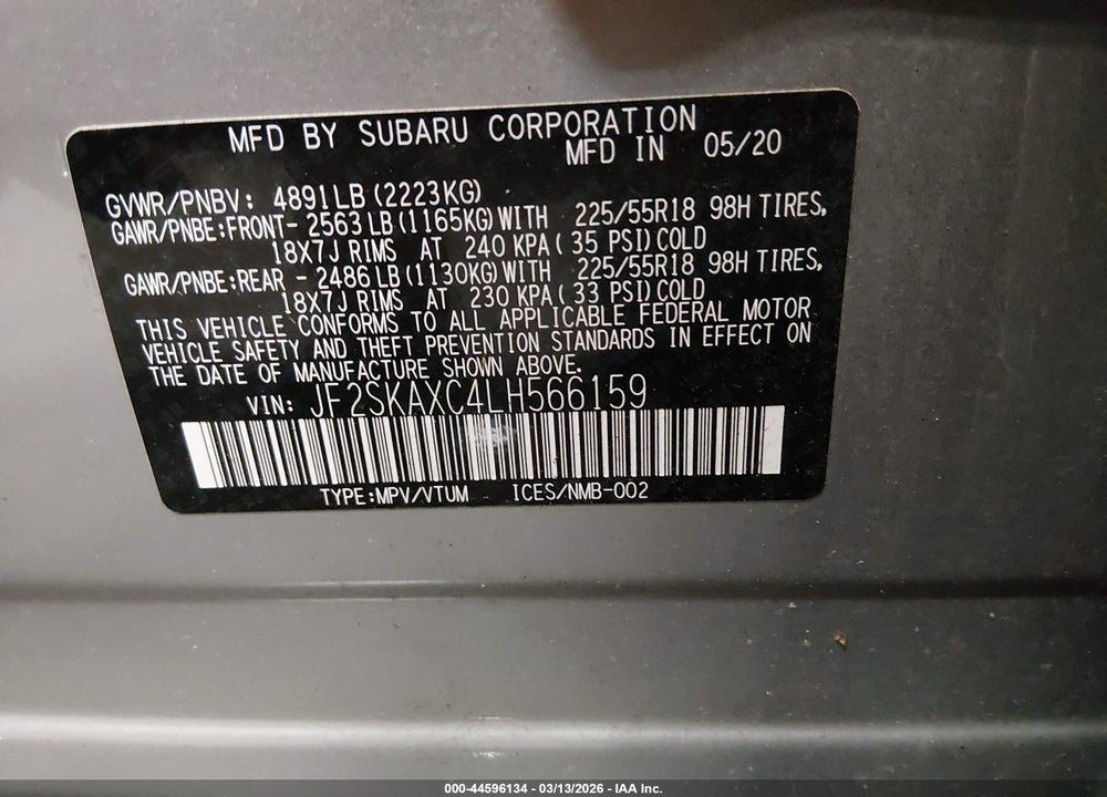 2020 SUBARU FORESTER TOURING VIN: JF2SKAXC4LH566159