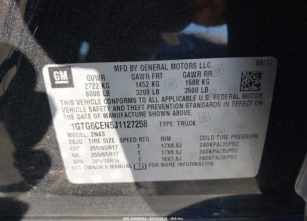 2018 GMC CANYON ALL TERRAIN W/CLOTH VIN: 1GTG6CEN5J1127258