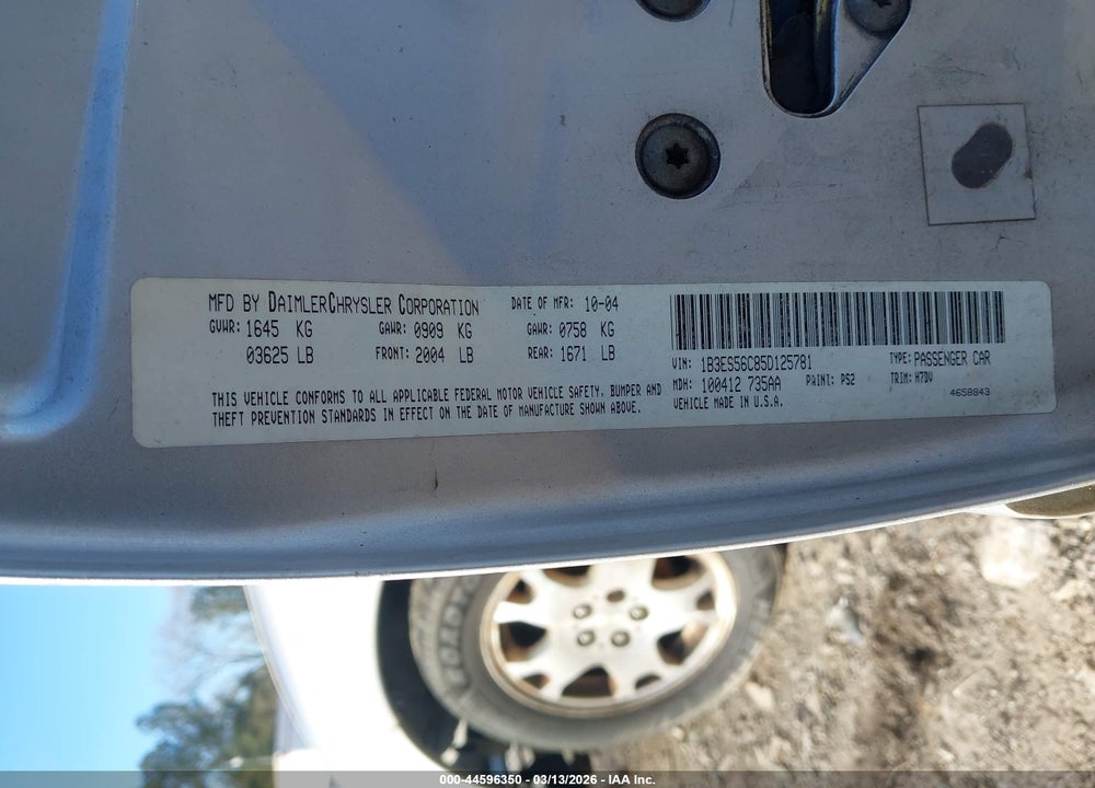 2005 DODGE NEON SXT VIN: 1B3ES56C85D125781