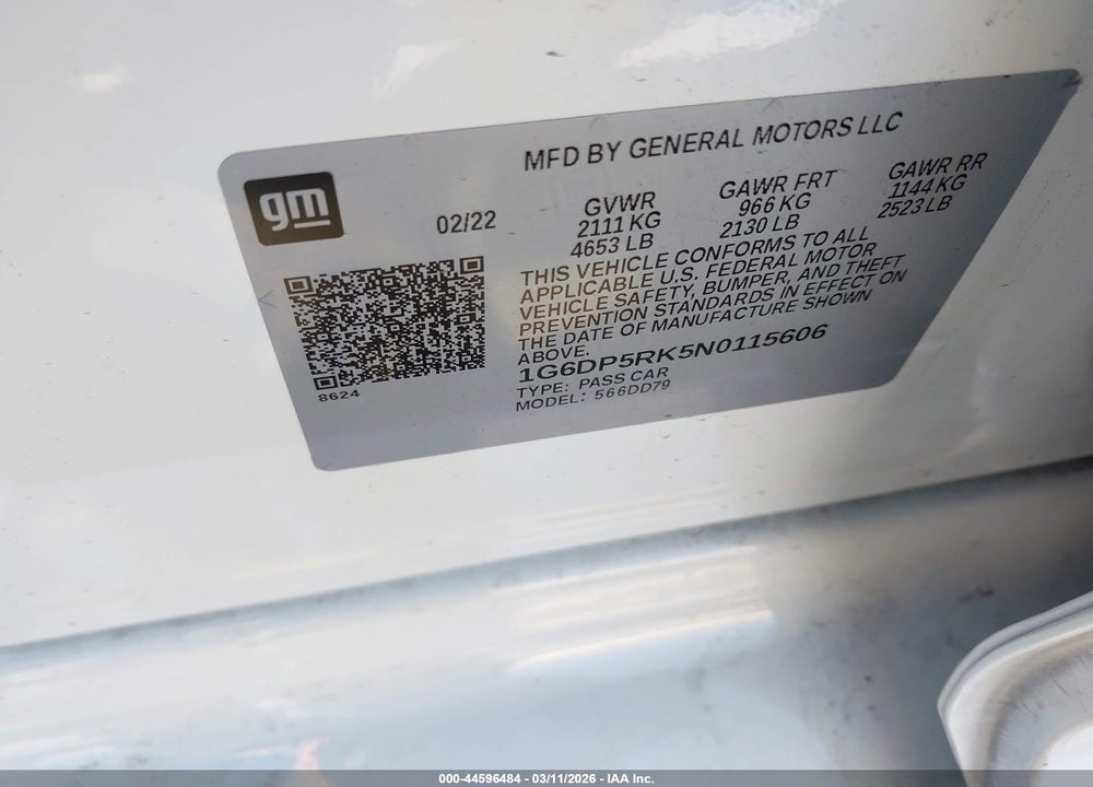 2022 CADILLAC CT5 SPORT VIN: 1G6DP5RK5N0115606