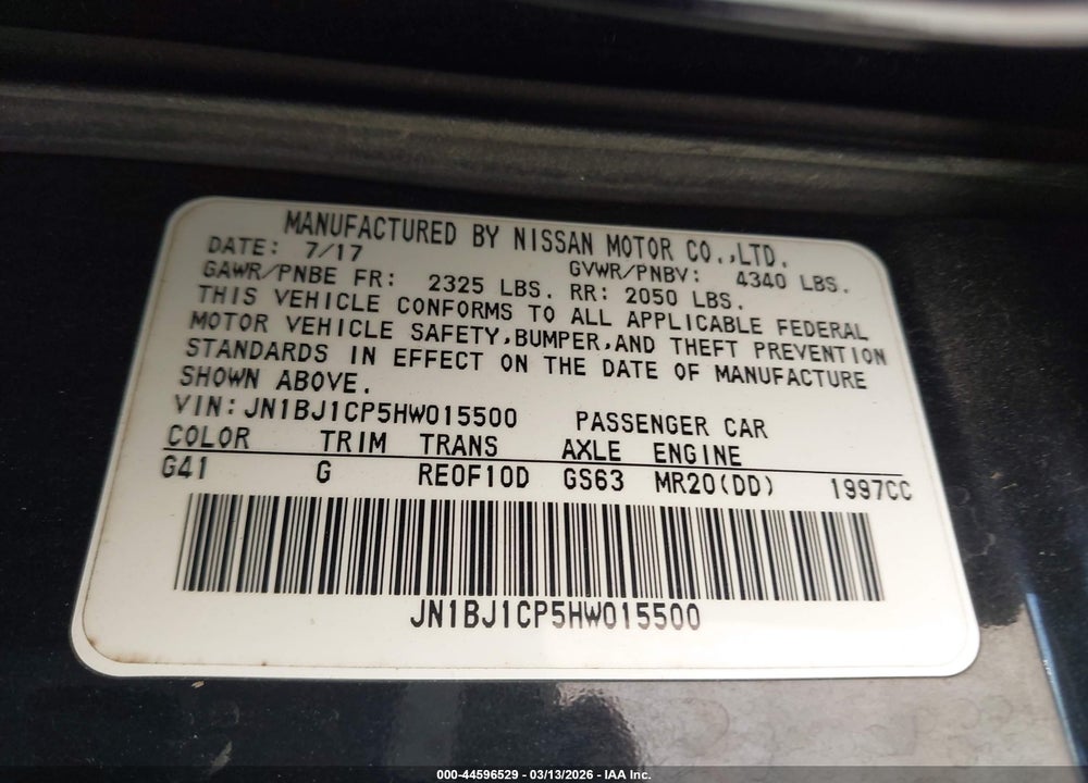 2017 NISSAN ROGUE SPORT SV VIN: JN1BJ1CP5HW015500