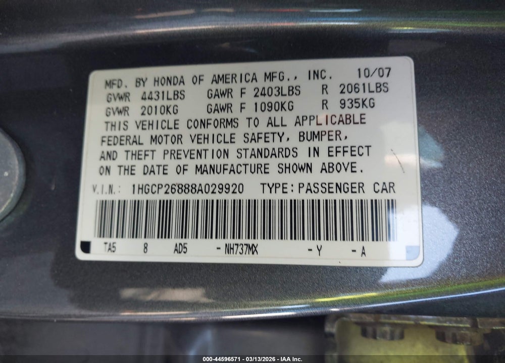 2008 HONDA ACCORD 2.4 EX-L VIN: 1HGCP26888A029920