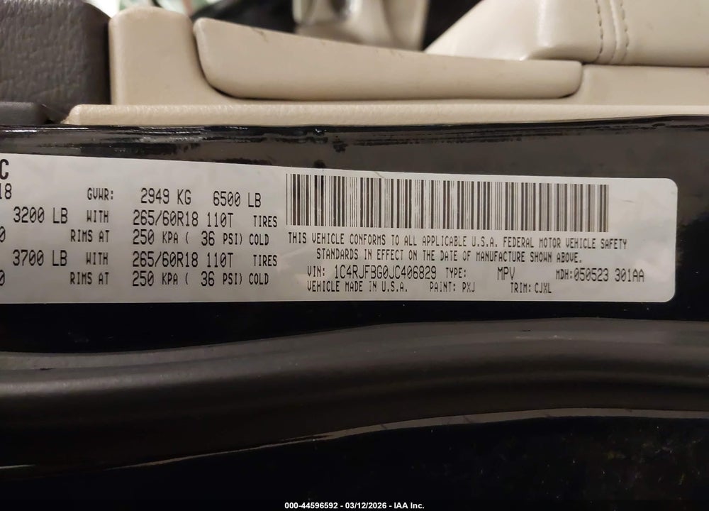 2018 JEEP GRAND CHEROKEE LIMITED 4X4 VIN: 1C4RJFBG0JC406829
