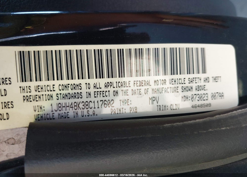 2008 JEEP COMMANDER SPORT VIN: 1J8HH48K38C117602