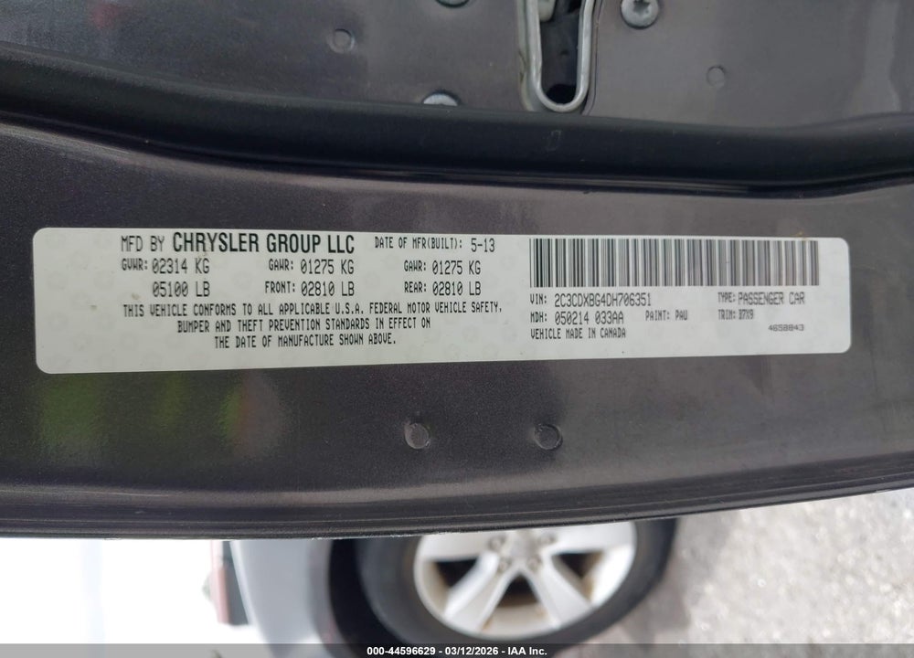 2013 DODGE CHARGER SE VIN: 2C3CDXBG4DH706351