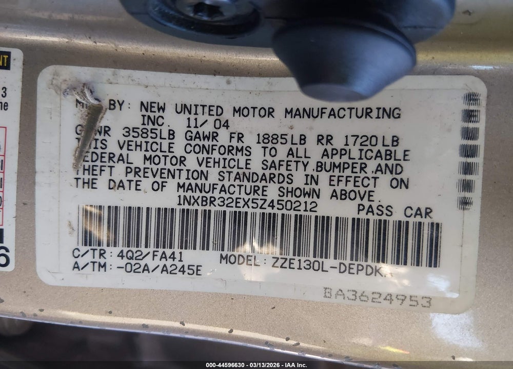 2005 TOYOTA COROLLA CE VIN: 1NXBR32EX5Z450212