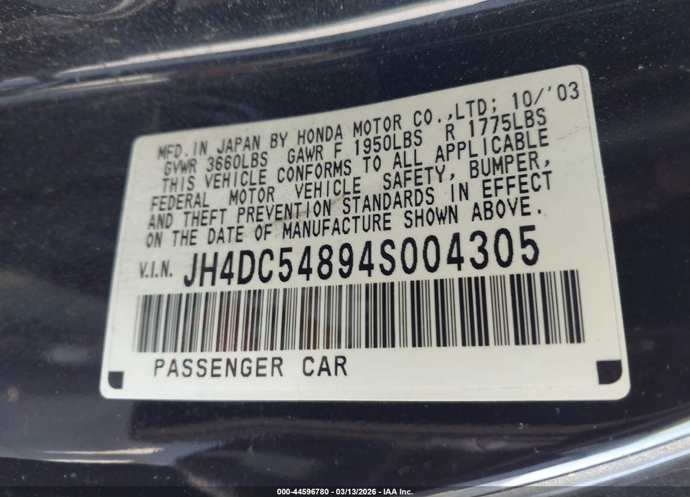 2004 ACURA RSX VIN: JH4DC54894S004305