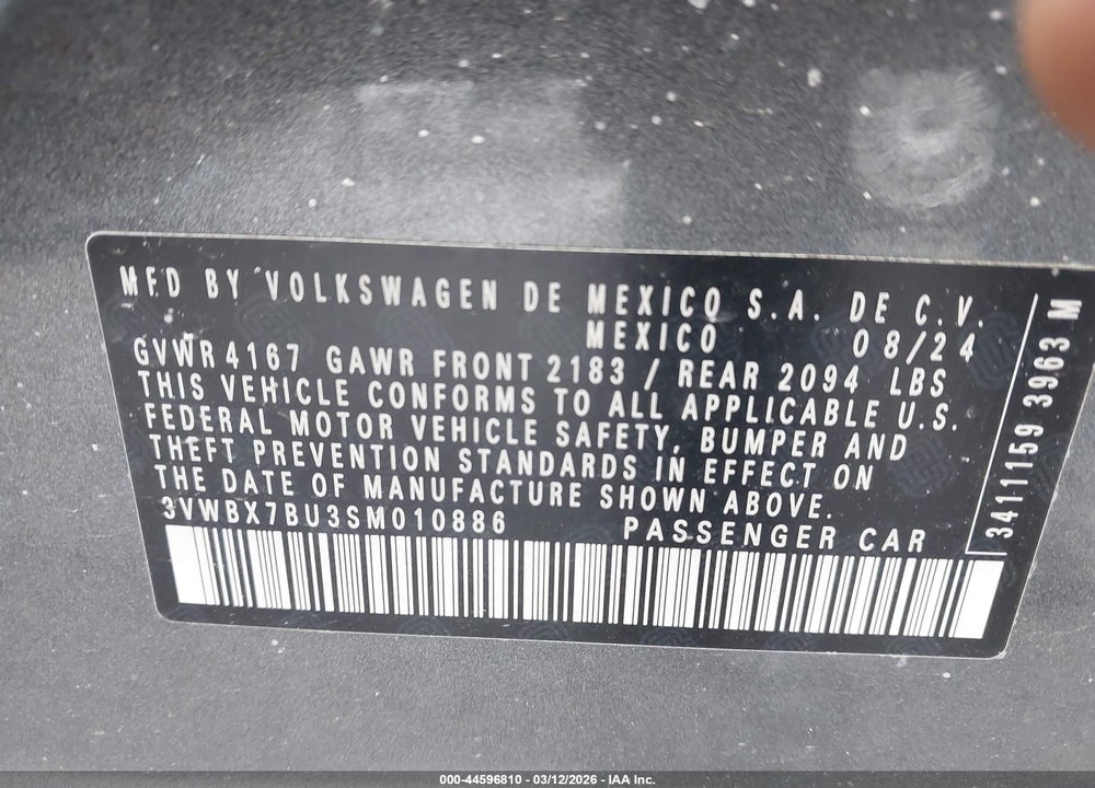 2025 VOLKSWAGEN JETTA 1.5T SPORT VIN: 3VWBX7BU3SM010886