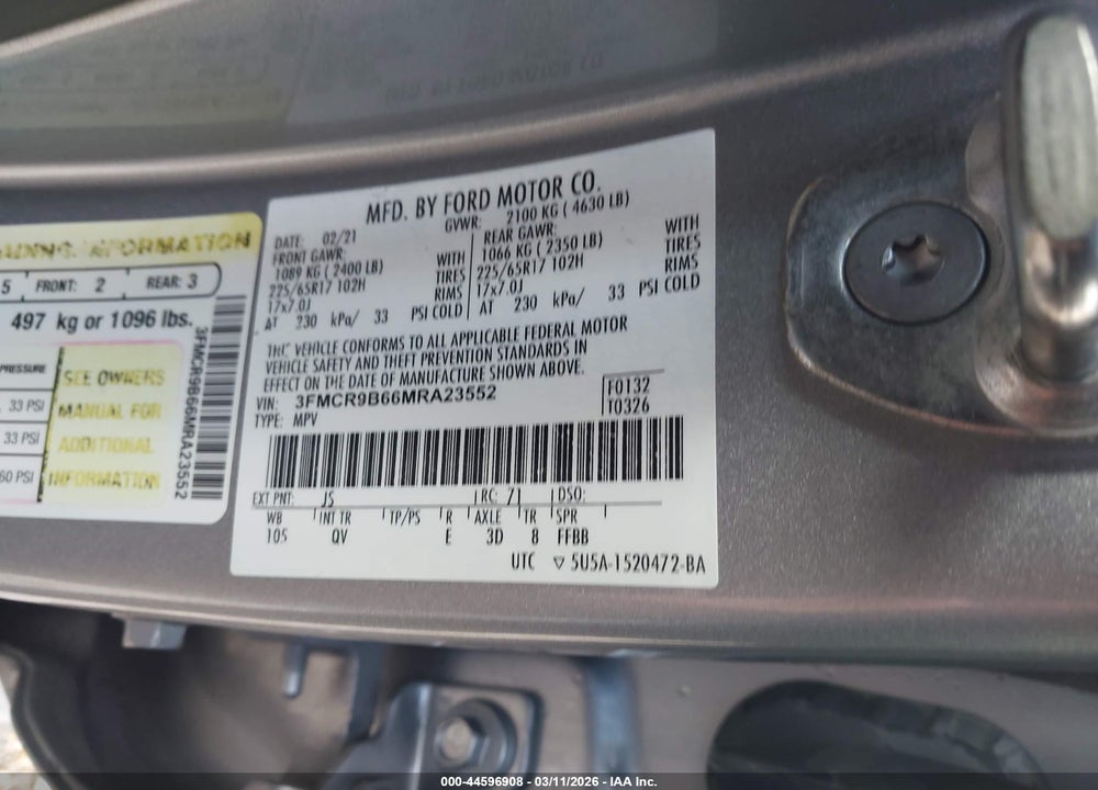 2021 FORD BRONCO SPORT BIG BEND VIN: 3FMCR9B66MRA23552