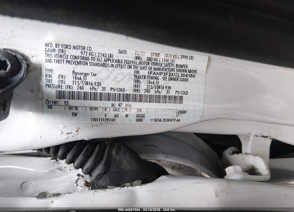 2012 FORD FOCUS SE VIN: 1FAHP3F2XCL304180
