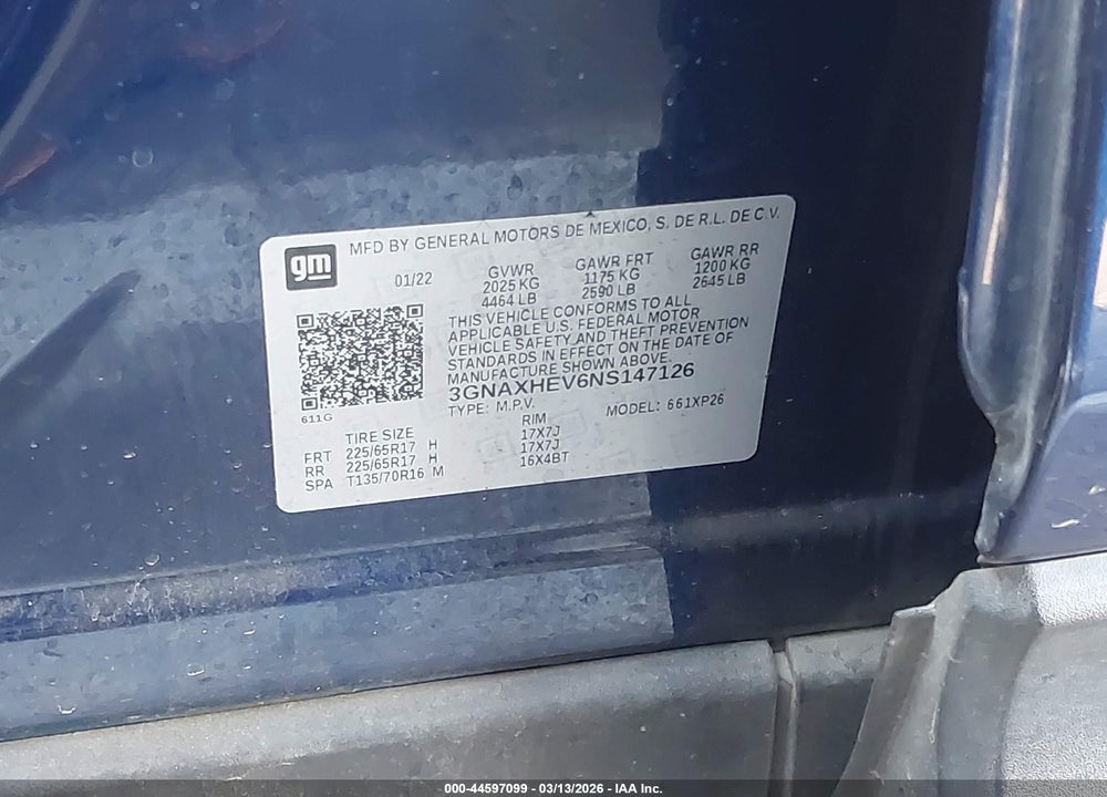 2022 CHEVROLET EQUINOX FWD LS VIN: 3GNAXHEV6NS147126