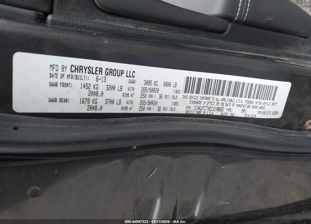 2014 JEEP GRAND CHEROKEE OVERLAND VIN: 1C4RJFCT0EC210665