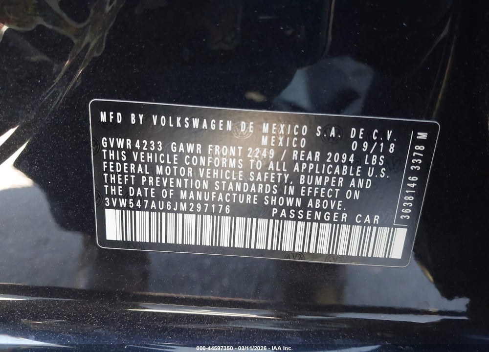 2018 VOLKSWAGEN GOLF GTI 2.0T AUTOBAHN/2.0T S/2.0T SE VIN: 3VW547AU6JM297176