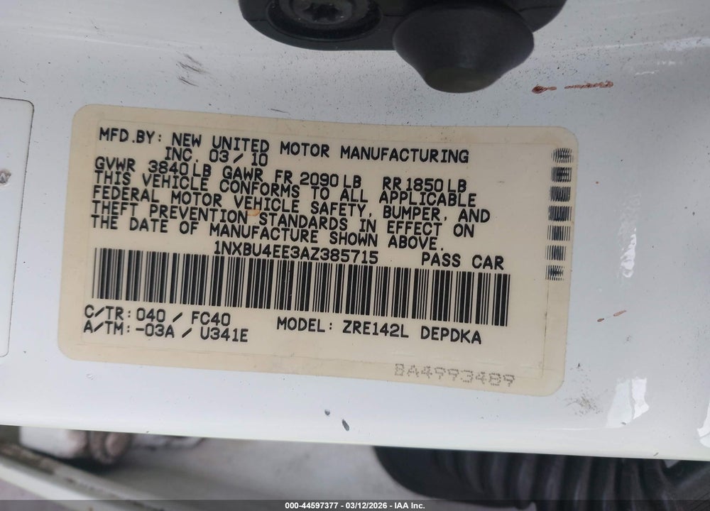 2010 TOYOTA COROLLA LE VIN: 1NXBU4EE3AZ385715