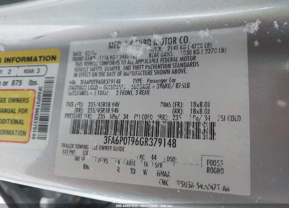 2016 FORD FUSION SE VIN: 3FA6P0T96GR379148