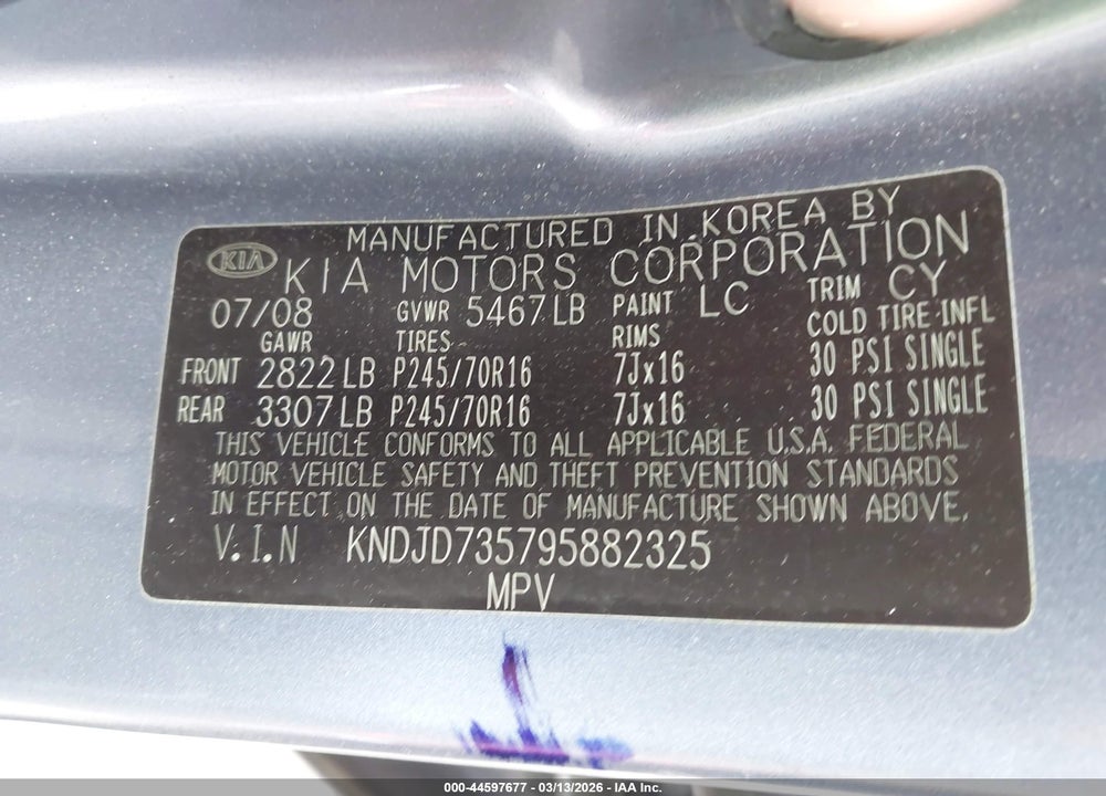 2009 KIA SORENTO LX VIN: KNDJD735795882325
