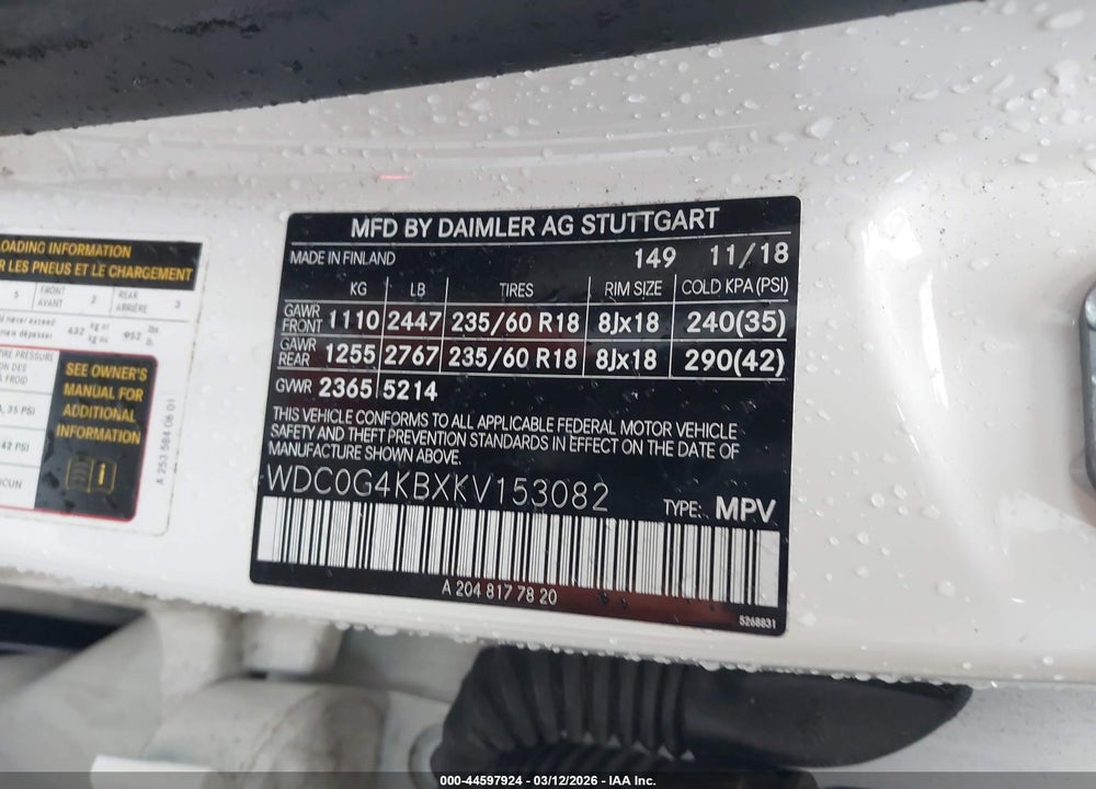 2019 MERCEDES-BENZ GLC 300 4MATIC VIN: WDC0G4KBXKV153082