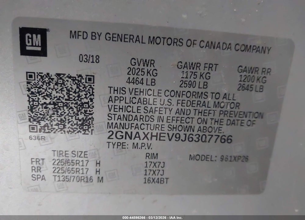2018 CHEVROLET EQUINOX LS VIN: 2GNAXHEV9J6307766