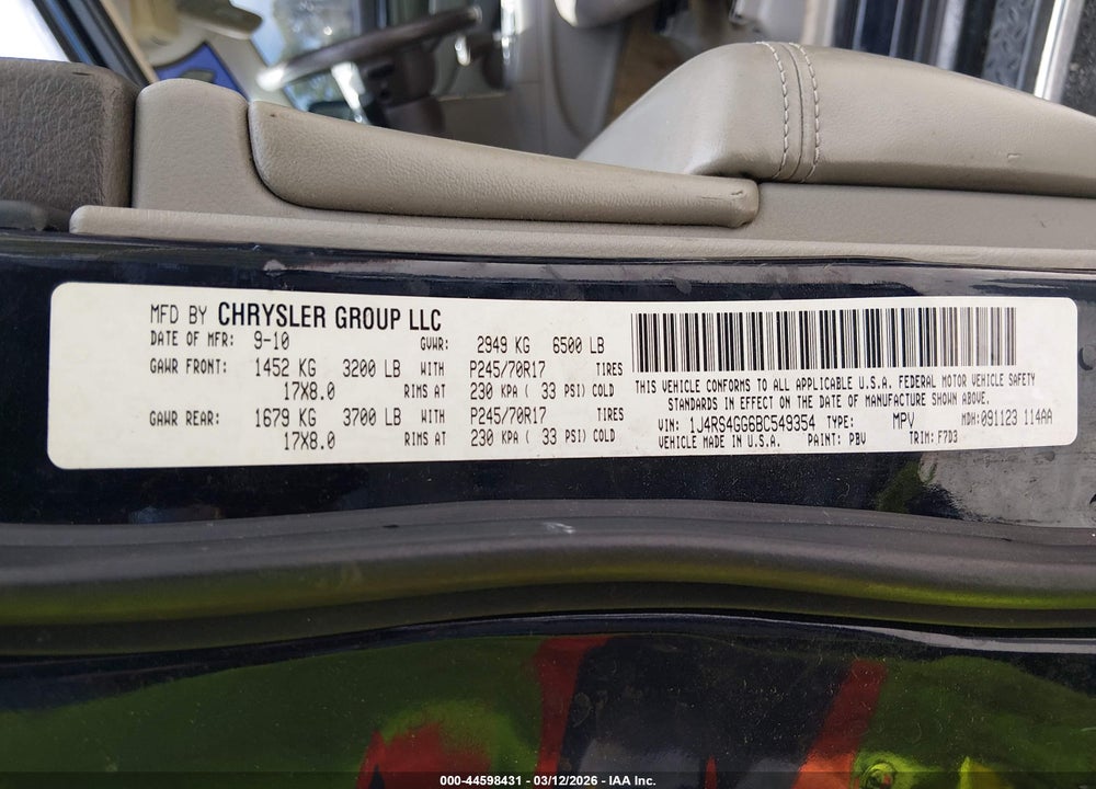 2011 JEEP GRAND CHEROKEE LAREDO VIN: 1J4RS4GG6BC549354