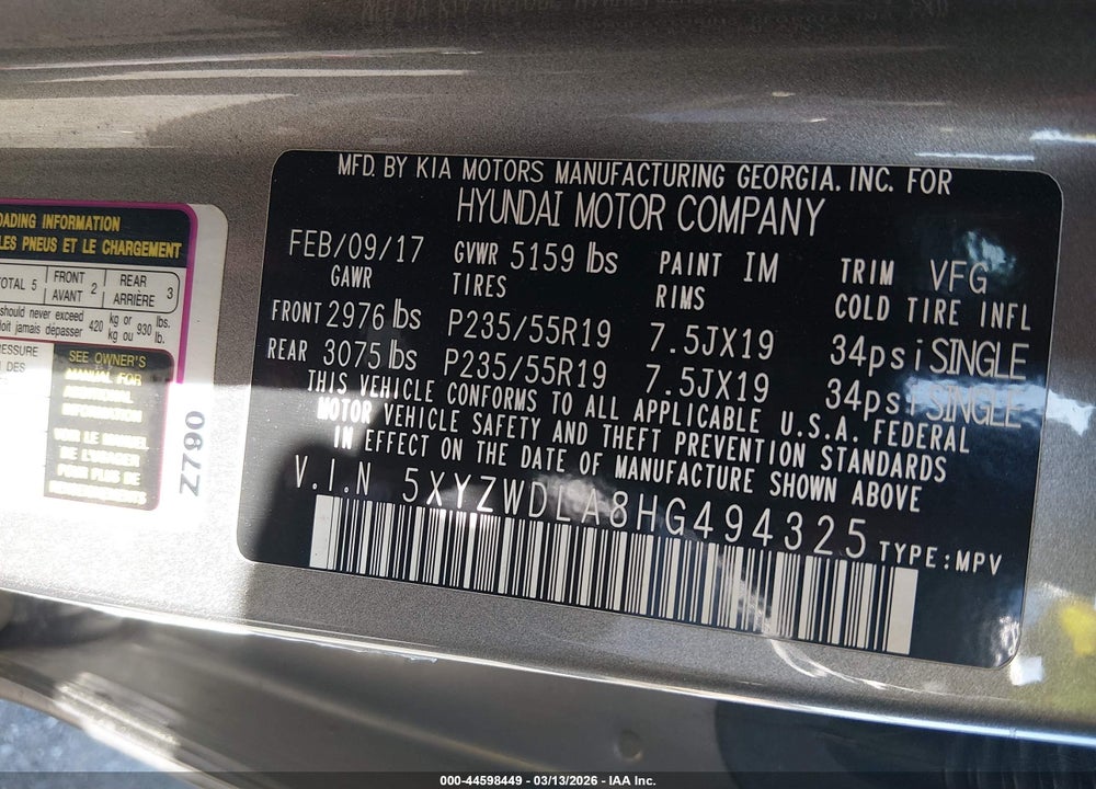 2017 HYUNDAI SANTA FE SPORT 2.0T ULTIMATE VIN: 5XYZWDLA8HG494325