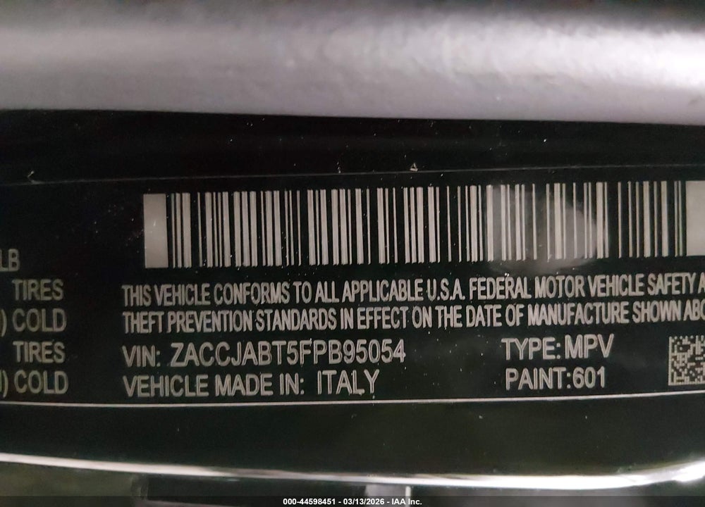 2015 JEEP RENEGADE LATITUDE VIN: ZACCJABT5FPB95054