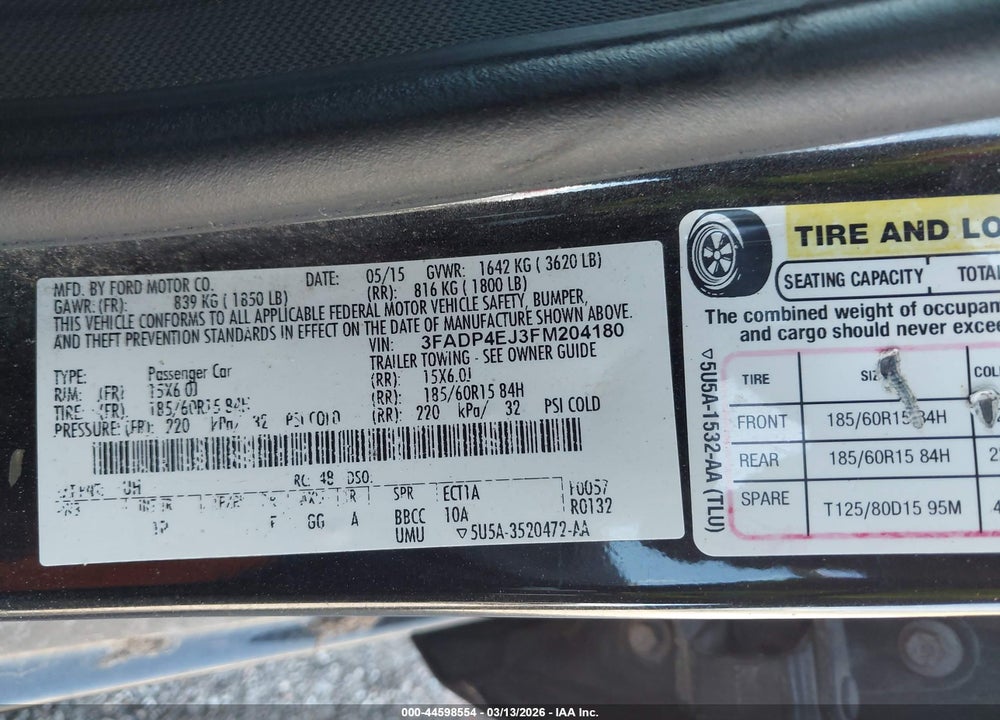 2015 FORD FIESTA SE VIN: 3FADP4EJ3FM204180